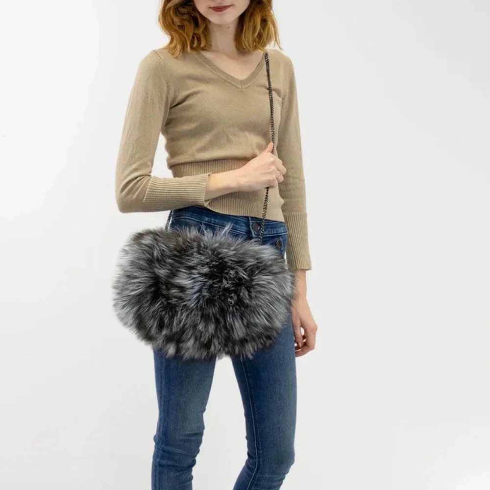 Chic Fur Gray Clutch / muffin/ crossbody bag